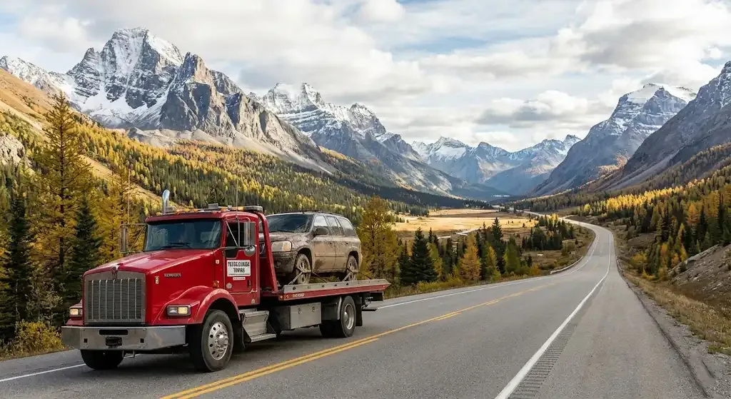 long-distance tow truck on a Hamilton highway corridor