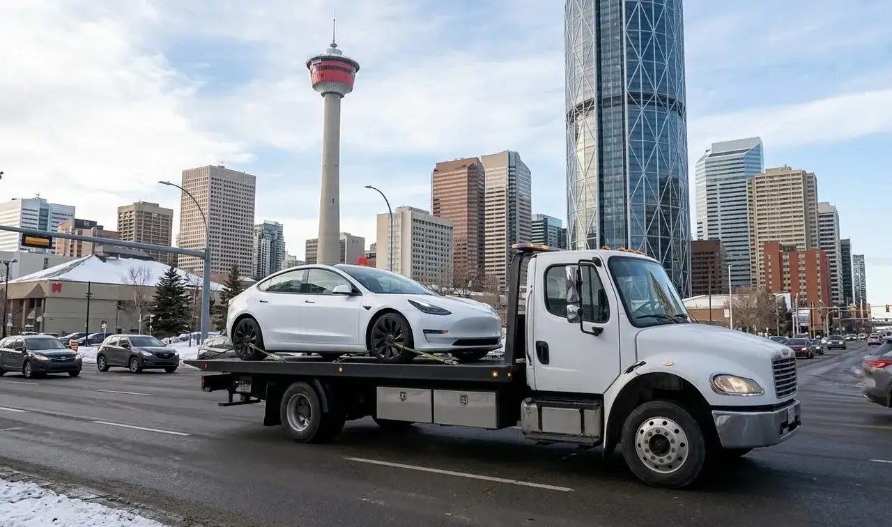 Hamilton electric vehicle on flatbed transport